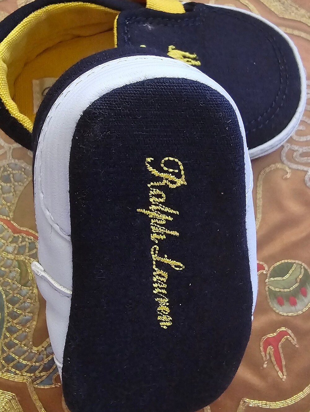 Ralph Lauren Kids Navy and Yellow Slip-On Polo Sneaker - Picture 2 of 4